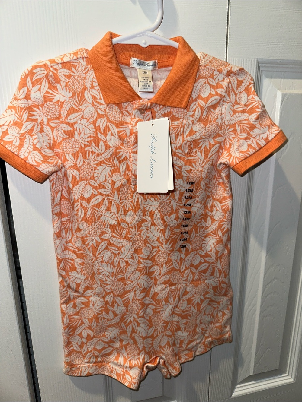 Ralph Lauren Orange & White Floral Polo Romper - Infant